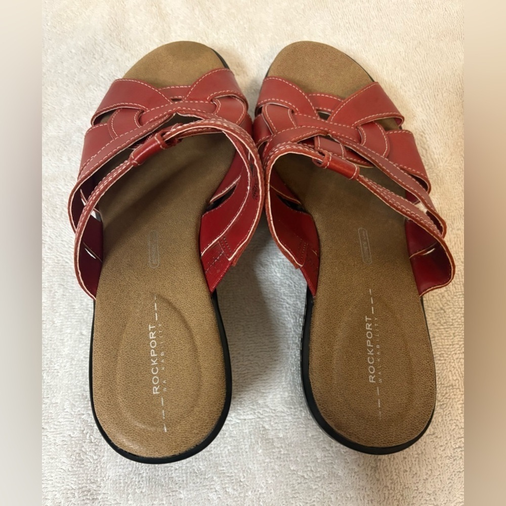 Rockport Walkability Leather Red Sandals Women’s Size 6 slip on cushioned heel - Picture 3 of 8
